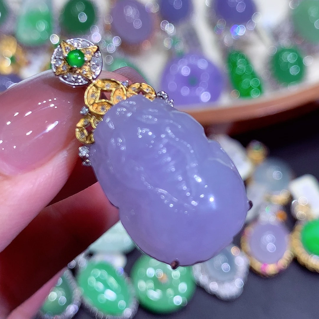 翡翠18K金镶嵌吊坠(不含链)