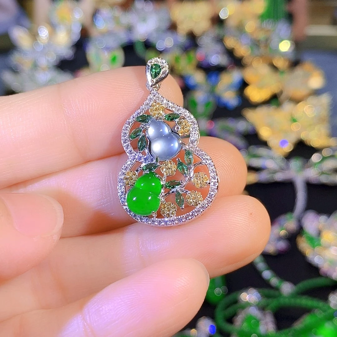 颈饰银S925镶嵌翡翠