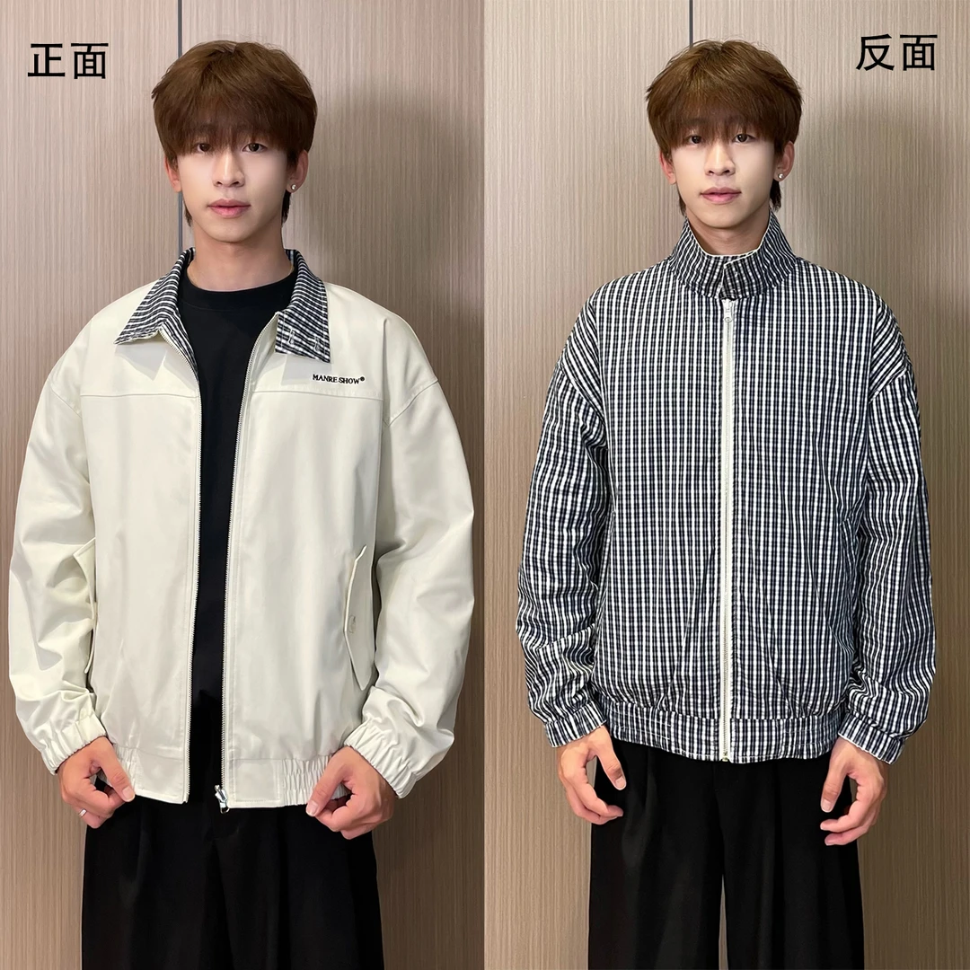 MANRE SHOW【双面穿】秋季新款潮流宽松夹克男百搭哈灵顿情侣装外套