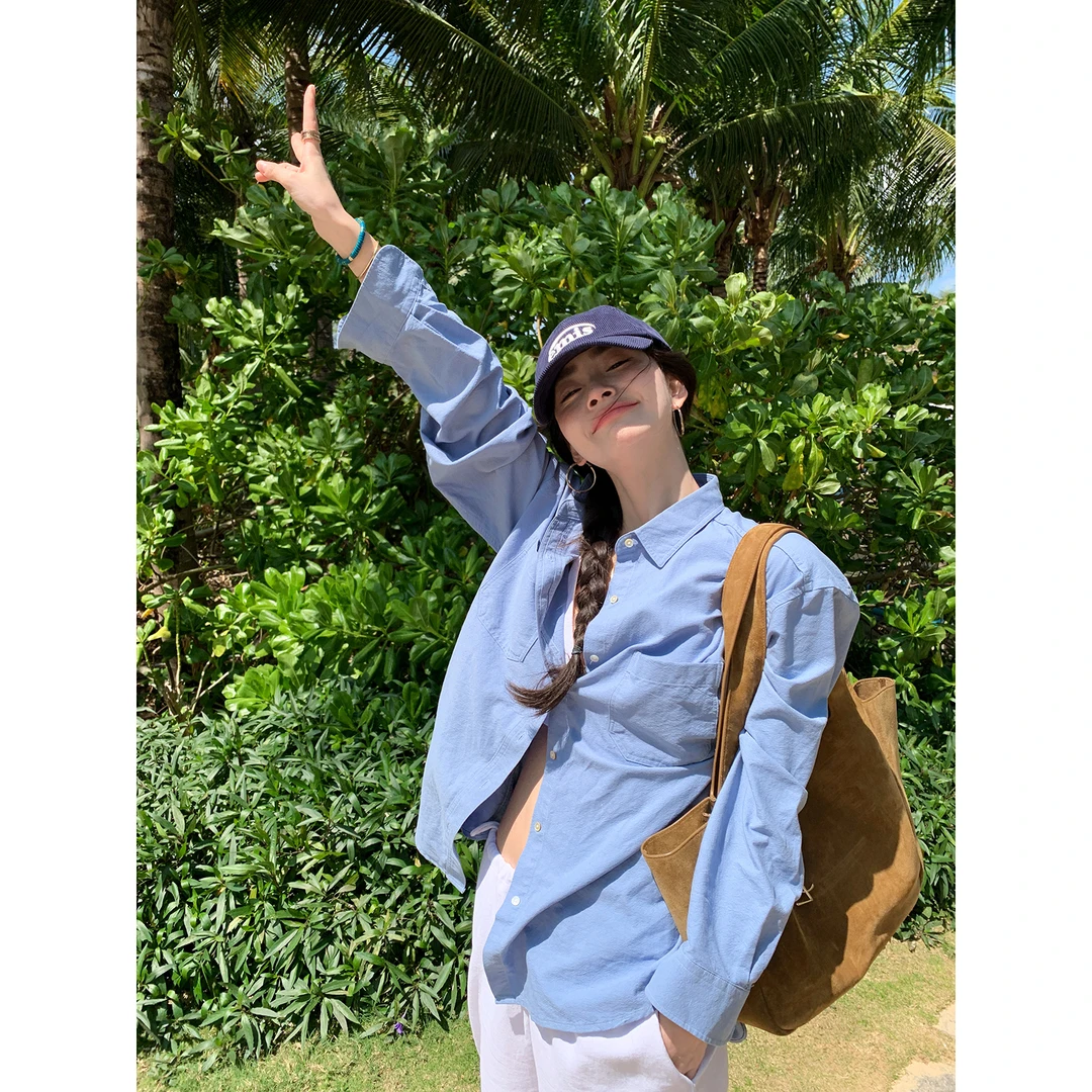 LICKYSENIOR 春日小确幸新款女2025新款简约棉质百搭宽松长袖衬衫