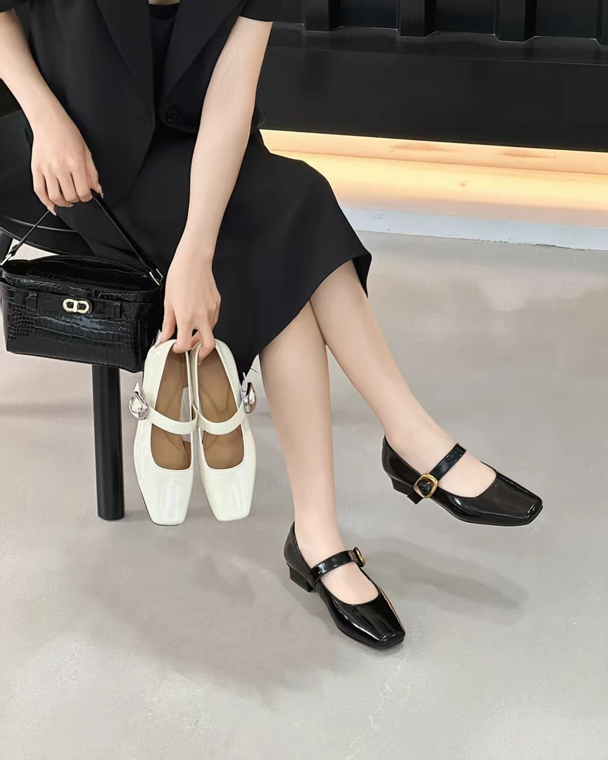 牛皮/2.5CM/方头气质玛丽珍鞋一字扣带百搭单鞋女A51012 Y