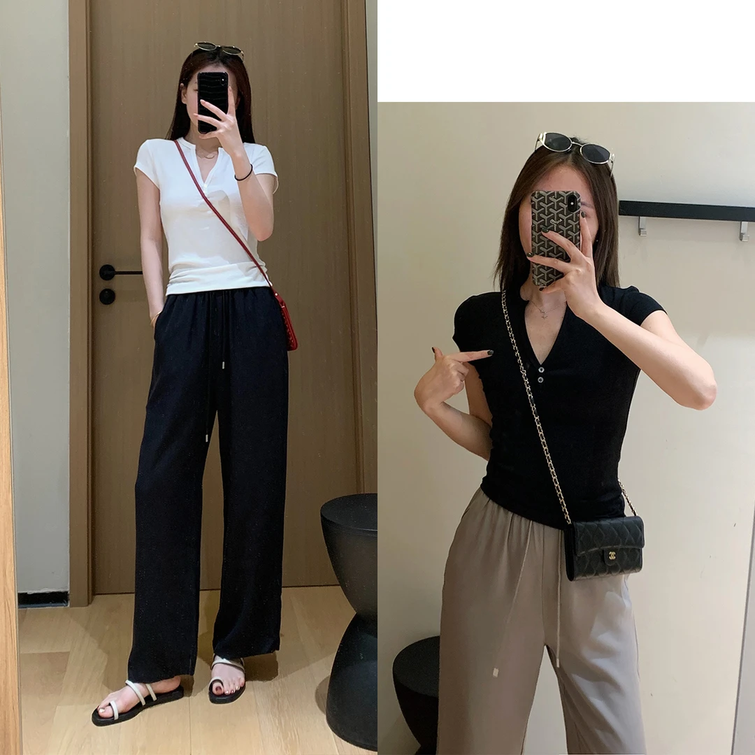 大叮自制【兰精莫代尔】 正肩亨利V领两粒扣修身T恤！S6131