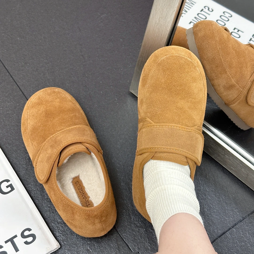 TS复古休闲鞋2024秋冬新款加绒面包鞋魔术贴雪地棉鞋