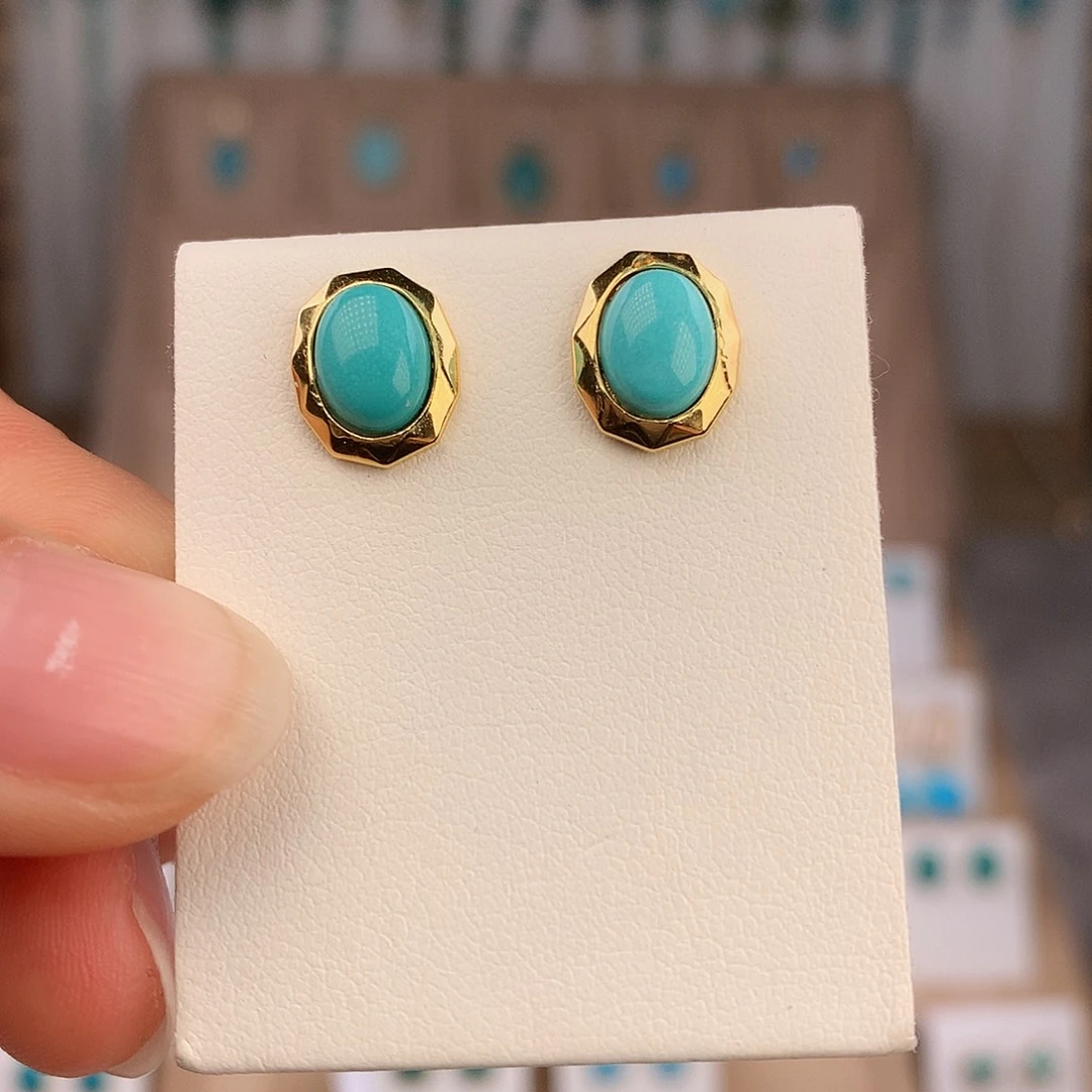 绿松石银S925镶嵌耳饰