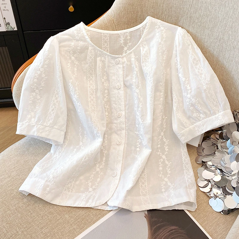 法式气质白色短袖衬衫女夏季2025新款小个子洋气漂亮小衫百搭上衣