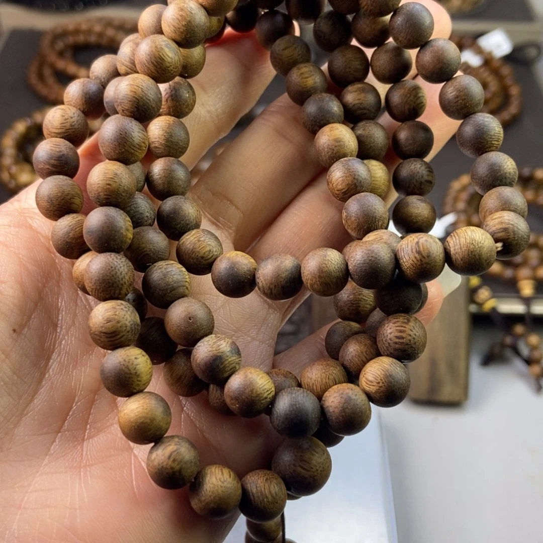 沉香手串小**球越南芽庄雷击白