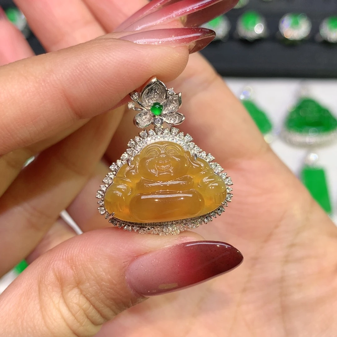 翡翠18K金镶嵌吊坠(不含链)