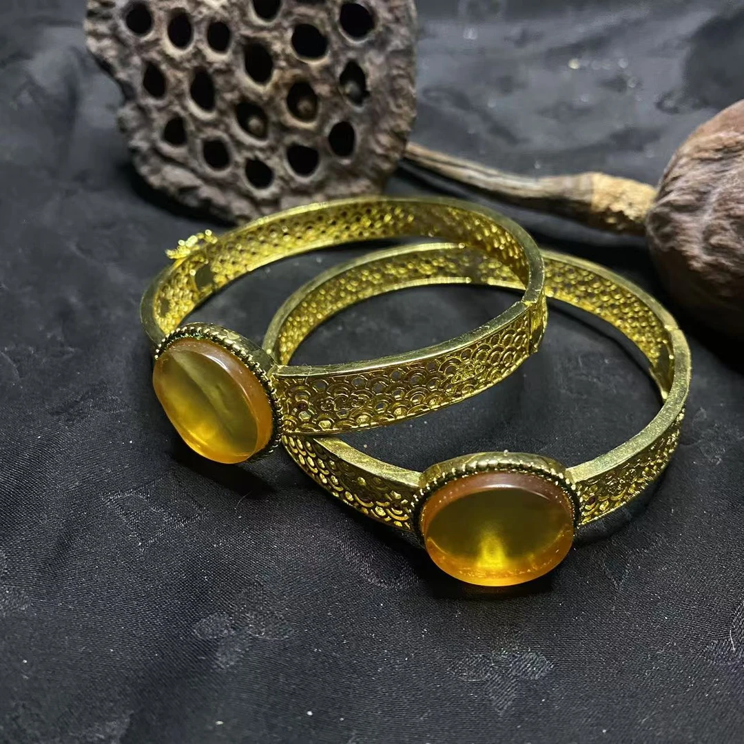 【玉合缘】天然琥珀开口镯-多样性发一 5525