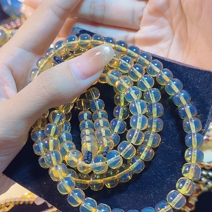 蓝珀未镶嵌珠宝奇石墨西哥蓝珀老型佛珠8