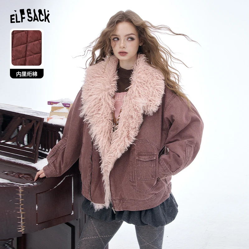 【云c专属】妖精的口袋粉色大毛领牛仔棉衣女2025冬季新款巨好看