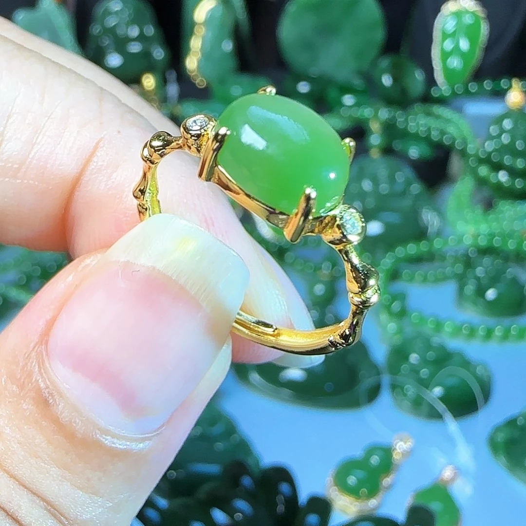 和田玉（碧玉）戒指银S925镶嵌