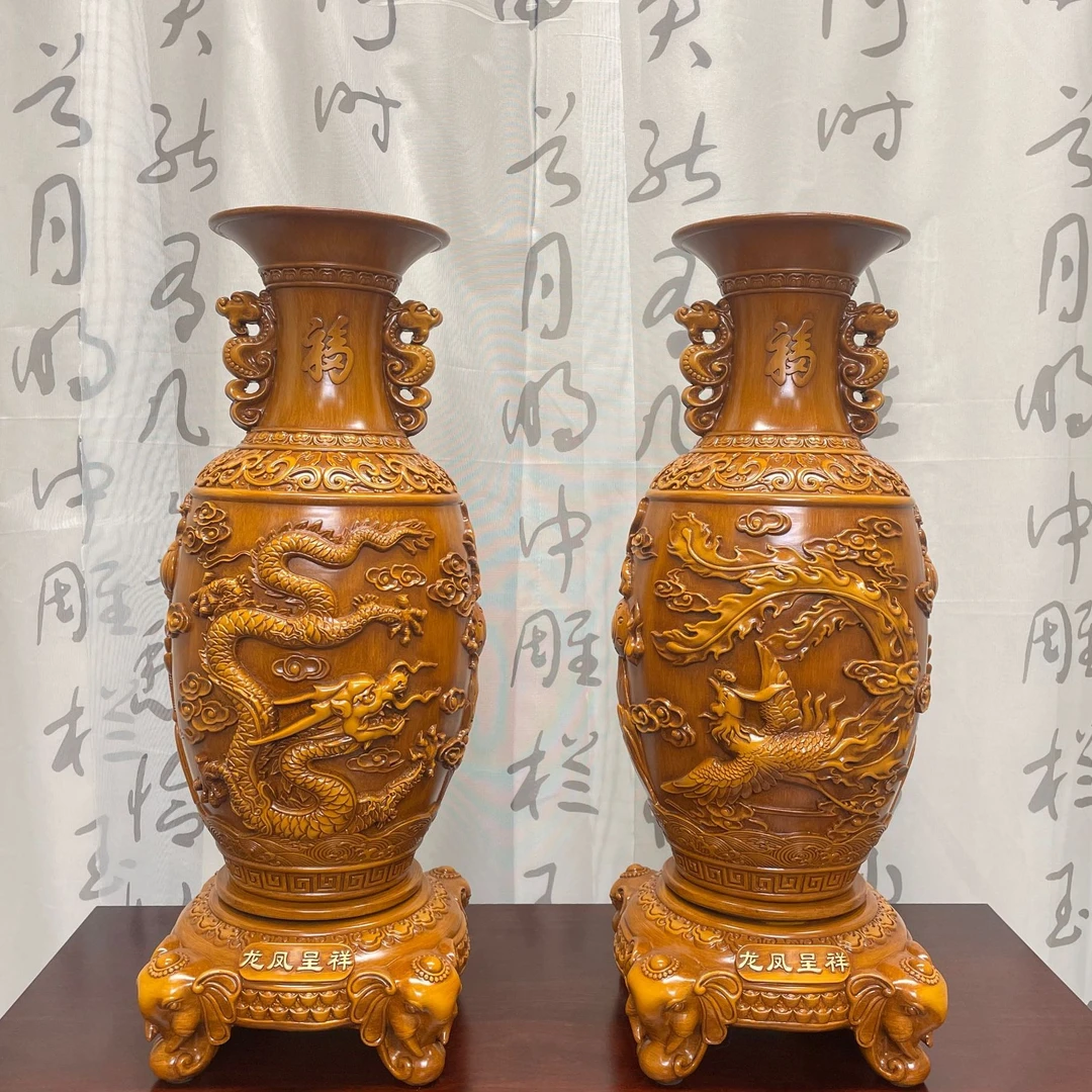 龙凤呈祥花瓶摆件高档客厅装饰品公司办公桌摆件乔迁开业