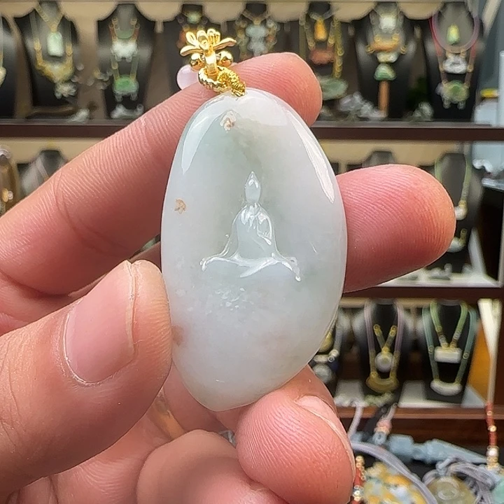 翡翠未镶嵌颈饰翡翠A货带皮洒金悟道