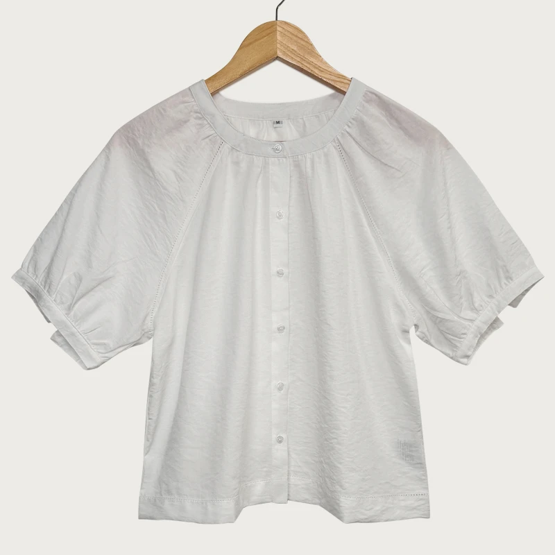 【主播身上穿的泡泡袖衬衫】清新夏季短袖休闲百搭棉质衬衣女