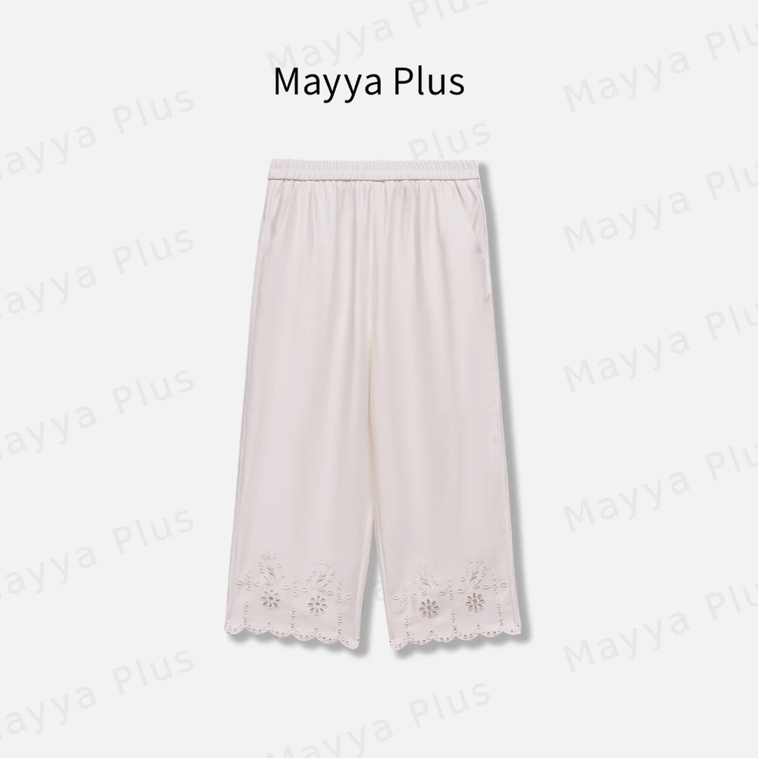 【镂花裤】Mayya Plus麦芽定制设计感镂空刺绣休闲裤直筒裤32528692
