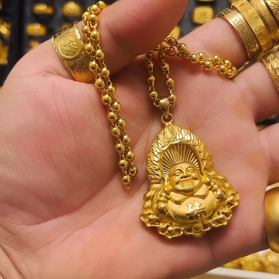 做****铜合金卡四光洙项链佛头吊坠福寿绿戒指