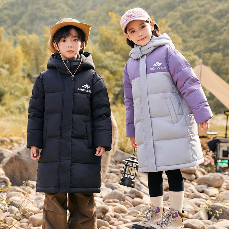 巴拉中大童羽绒服2025新款洋气女童白鸭绒加厚男童中长款冬装外套