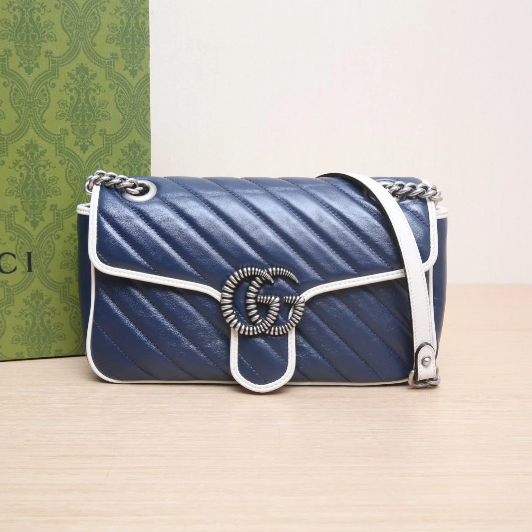 95新 GUCCI/古驰 【娇29】活动GG Marmont 肩背包 小号 蓝色108683