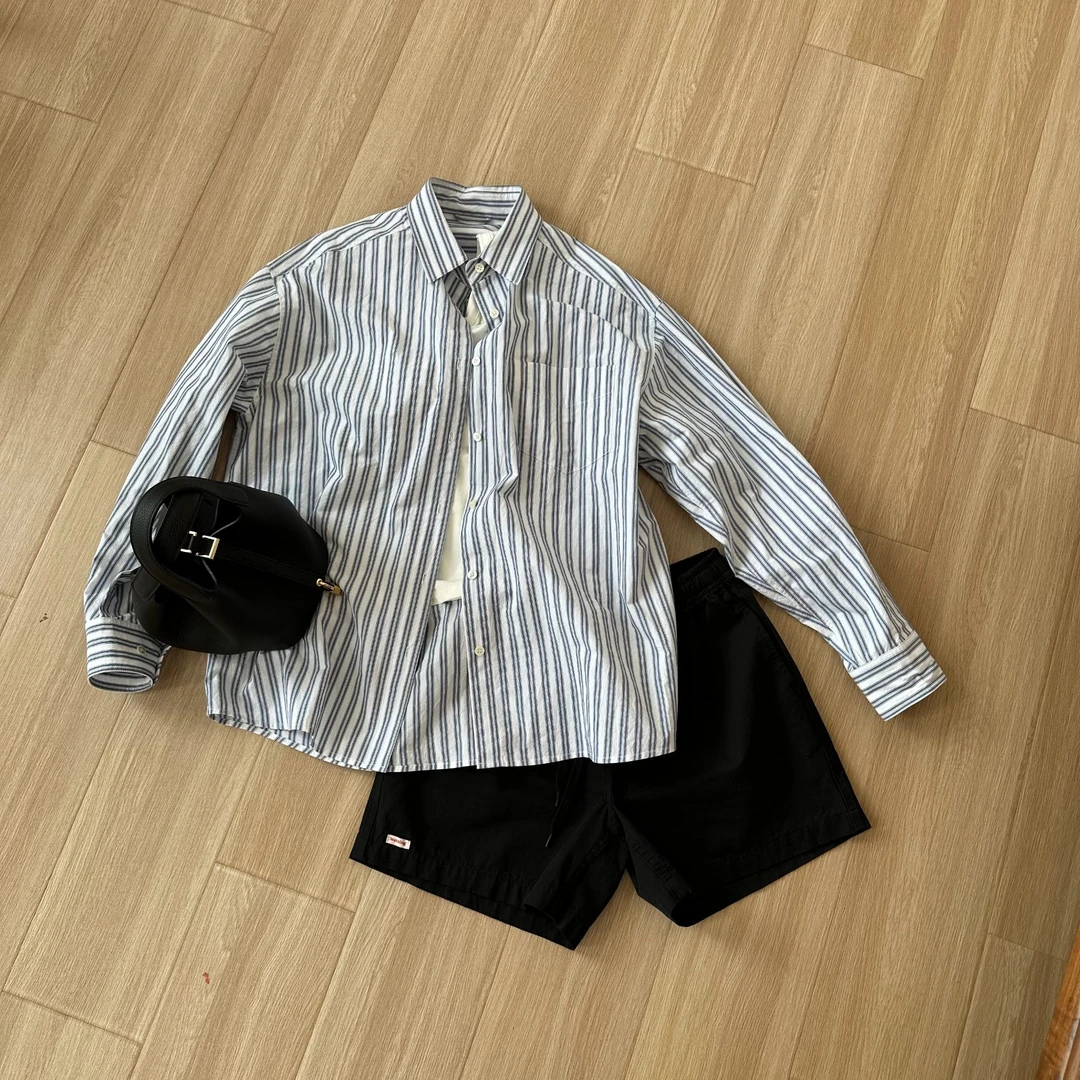 【大林女装】”肌理感“ 高密精梳棉微皱肌理立体简约气质条纹控衬衫