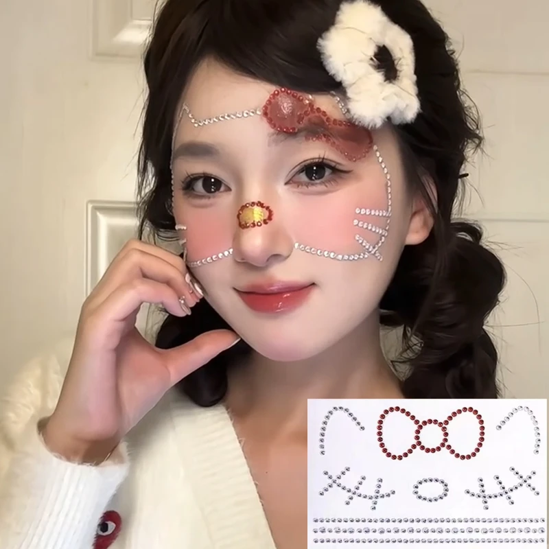 圣诞节妆容脸钻 可爱hellokitty脸贴手工diy氛围妆容闪钻贴纸贴饰