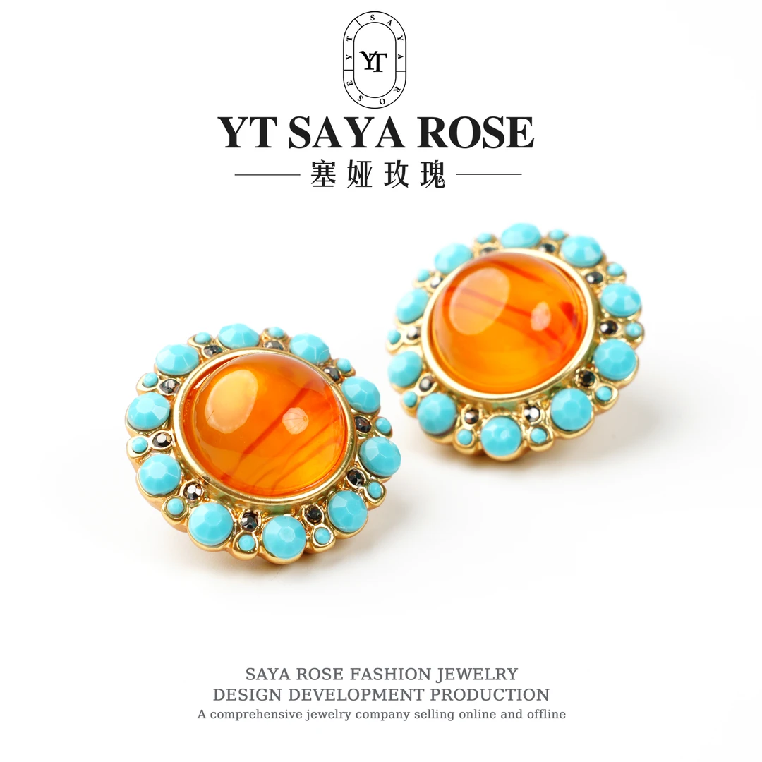 合金树脂耳饰 合金耳饰SayaRose【玛丽皇后】时尚百搭重工彩色镶嵌