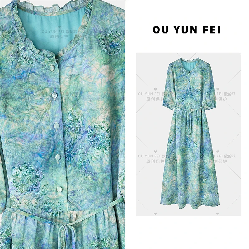 温婉大方今年超火夏季气质显瘦穿搭时尚洋气新款印花长裙HY1883