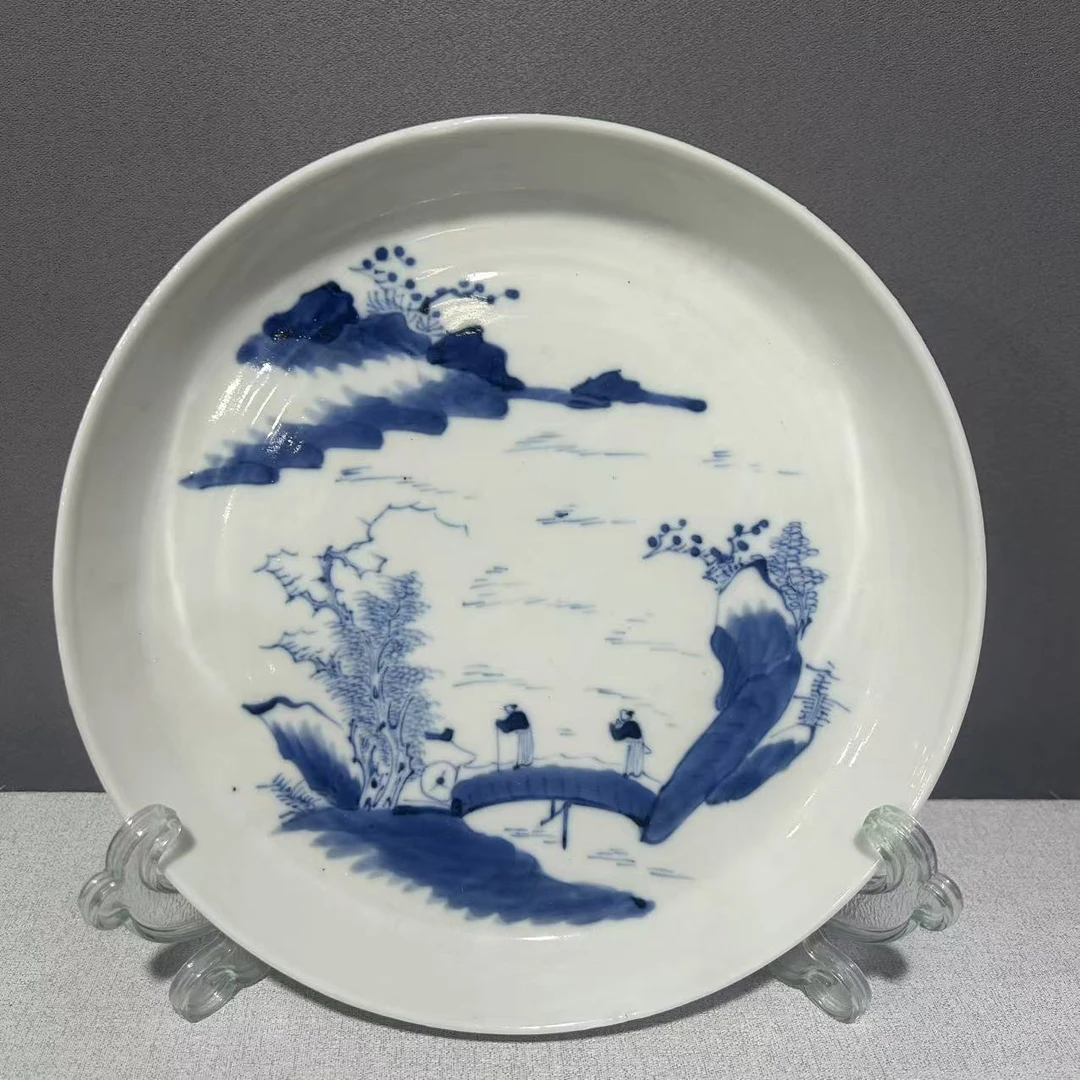 A0910049 清中期 青花山水人物盘（直径约21.7  高3.6）