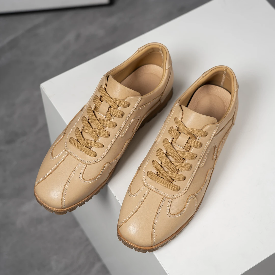 德训鞋平底车缝线系带时尚休闲鞋真皮男士夏季透气牛筋底百搭