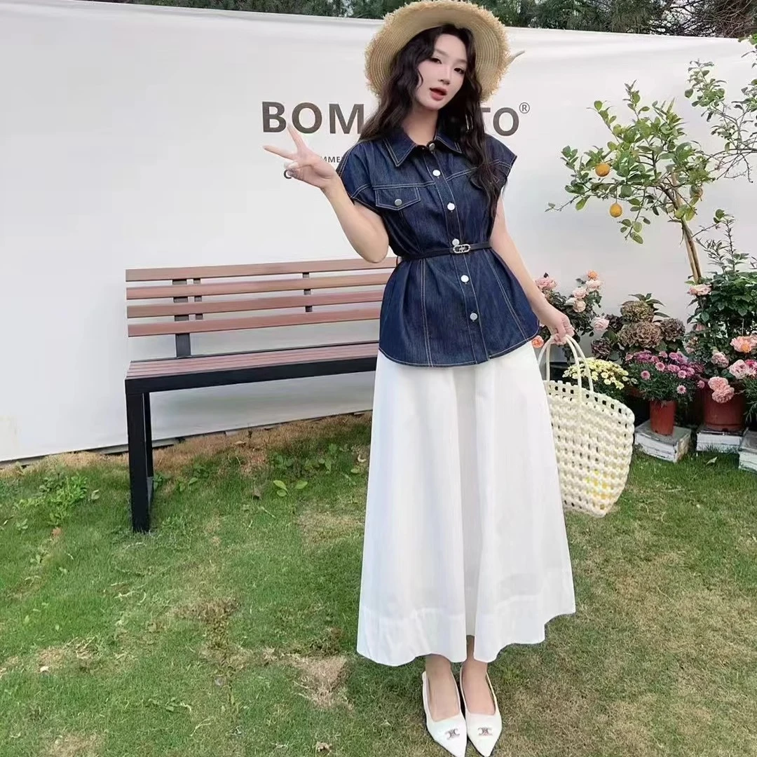 时尚套装2025春夏新款韩版文艺知性淑女气质牛仔上衣半身裙两件套