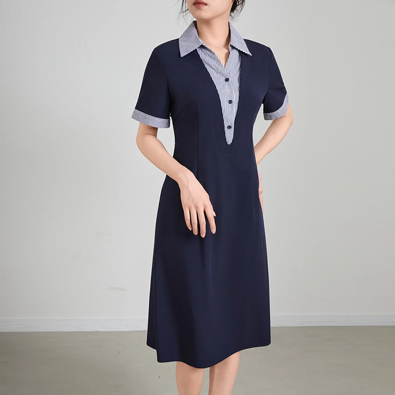 25173 亲肤短袖连衣裙宽松显瘦时尚设计感优雅裙子气质女士夏季