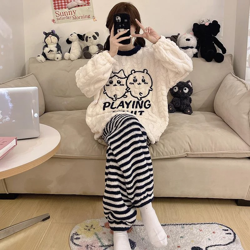 女童睡衣秋冬季2025新款珊瑚绒吉伊卡哇加绒儿童加厚大女孩初中生