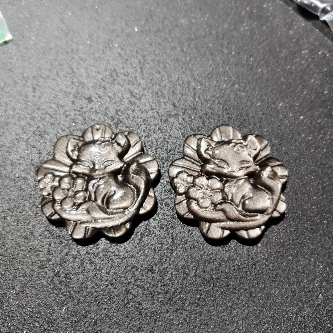 【黑胖珠宝】 H0789 银曜石狐狸吊坠 多样性发其一