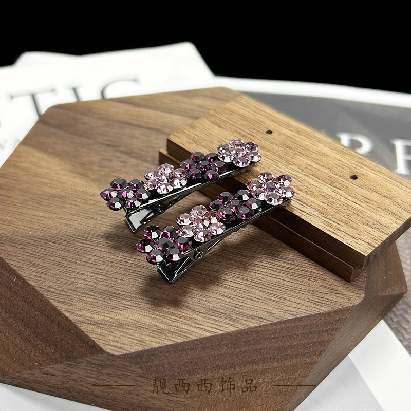 【LXX靓西西】1337 鸭嘴夹4厘米紫色小梅花气质优雅碎发夹一对装