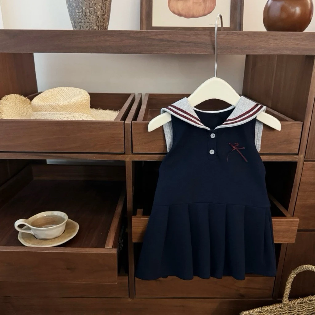 【大小时光】德里学院!女宝宝海军领甜美学院风蝴蝶结背心百褶裙