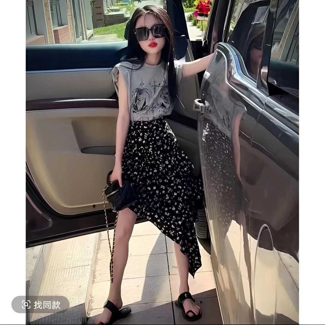 女童2025新款高级感连衣裙高腰短裤套装中大童夏季休闲两件套洋气