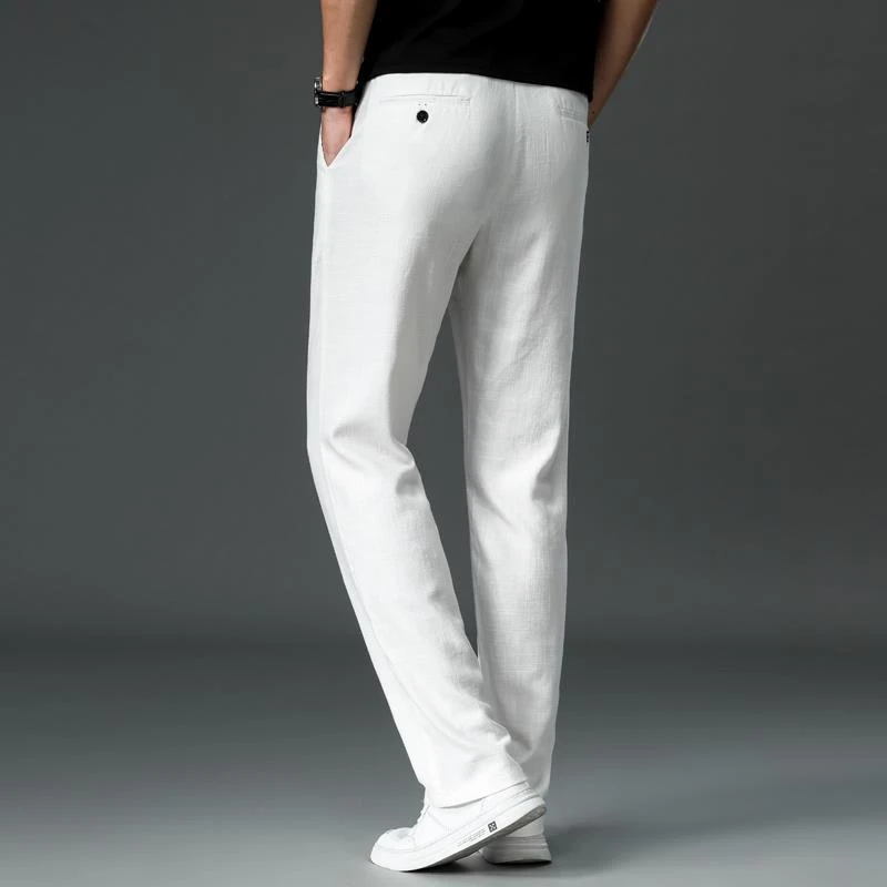 香港2025新款天丝亚麻休闲裤男超薄款米白色裤子男高级感大码宽松