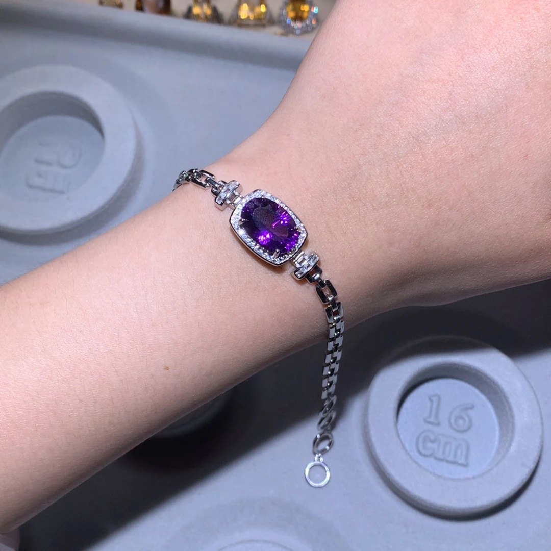 紫晶手链银S925镶嵌狗**桃手链