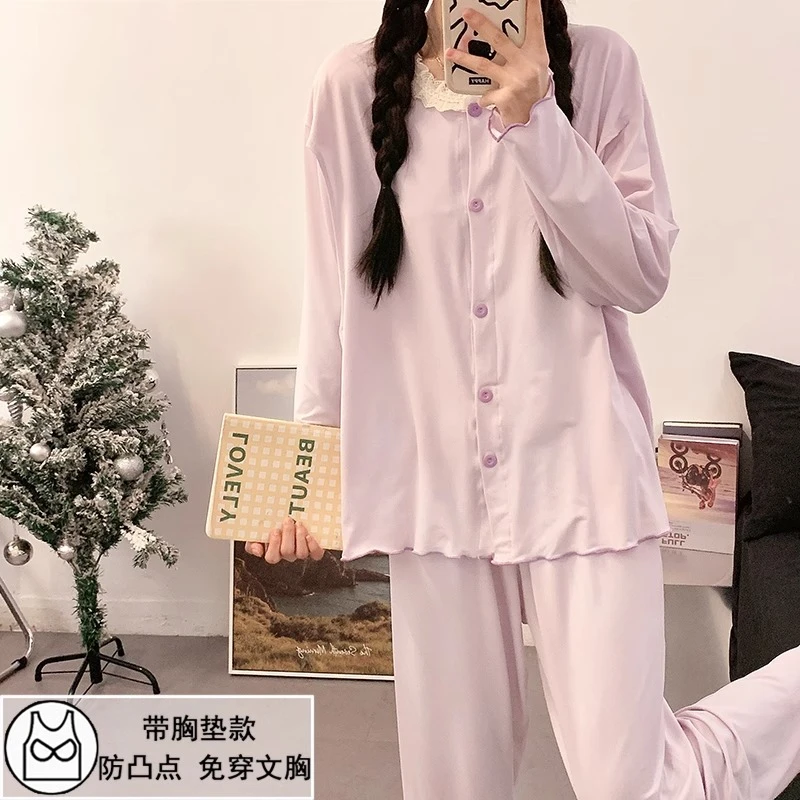 带胸垫孕妇睡衣女夏季薄款产后哺乳大码月子服孕晚期产妇喂奶套装