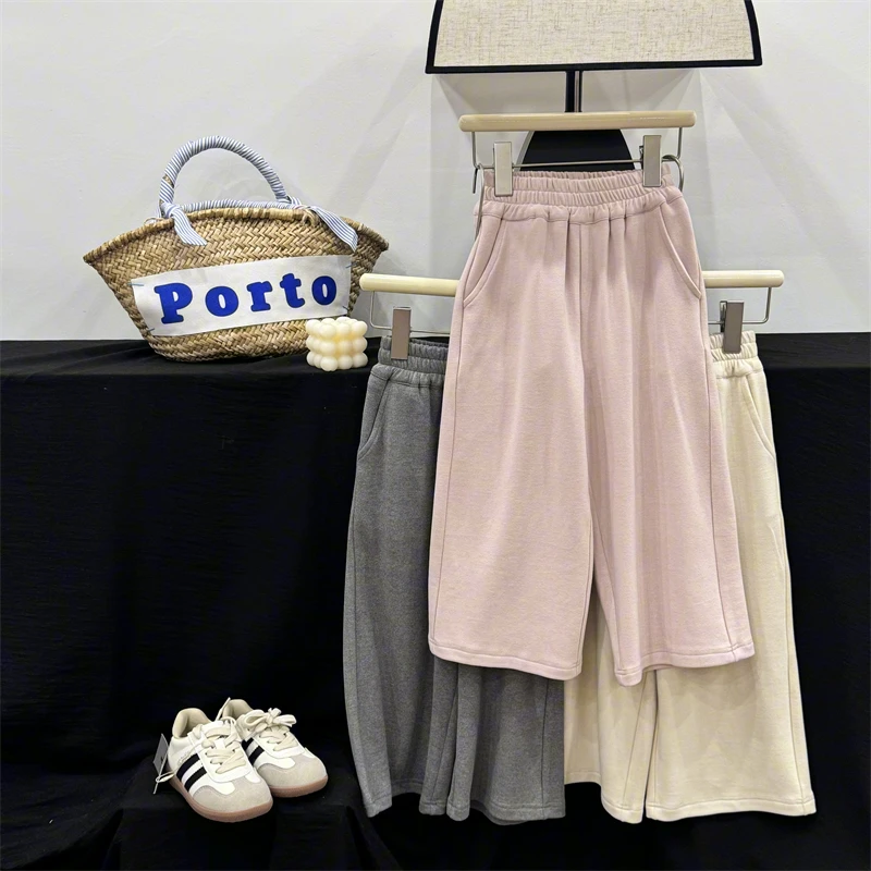 现货Leomama【慕斯阔腿裤】女童裤子休闲裤秋季儿童宽松长裤运动裤