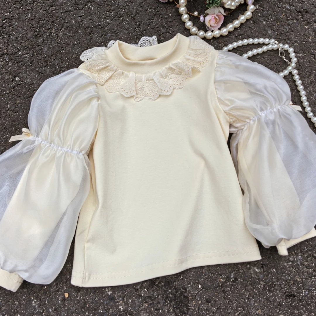 琪妈定制女童春秋韩版珍珠领洋气打底外穿上衣