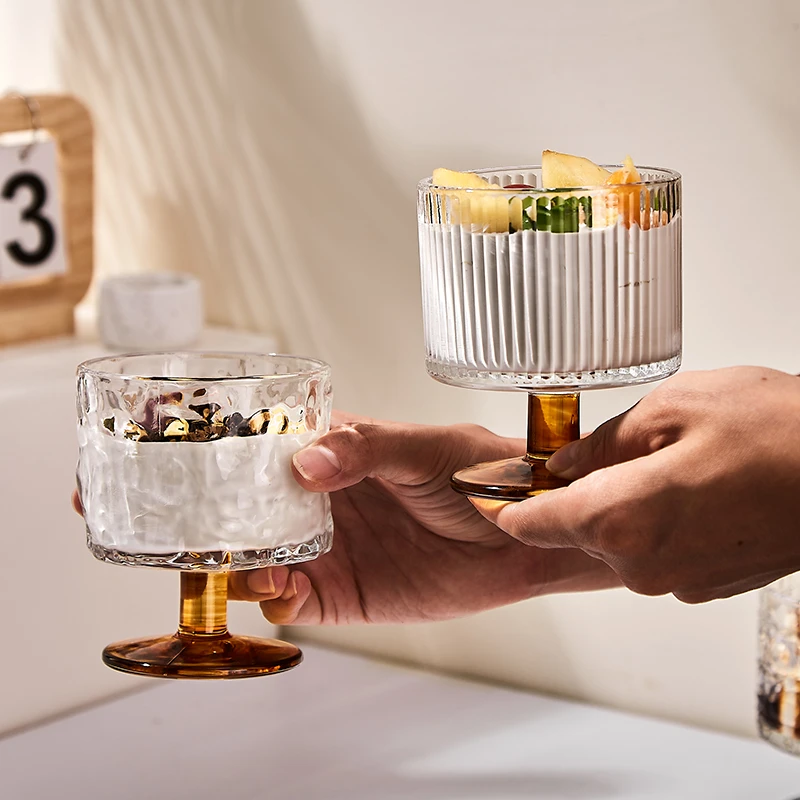 ins小众高颜值高脚玻璃杯高脚杯家用酸奶酒杯冰淇淋甜品果汁杯