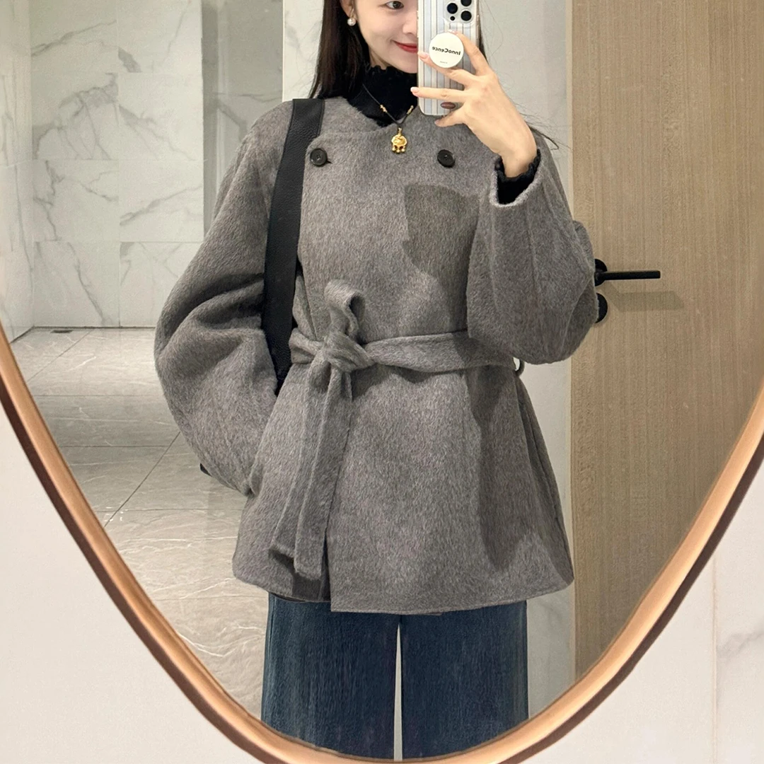 韩系灰色呢子大衣2025新款毛呢外套小个子赫本风高级感时尚新款
