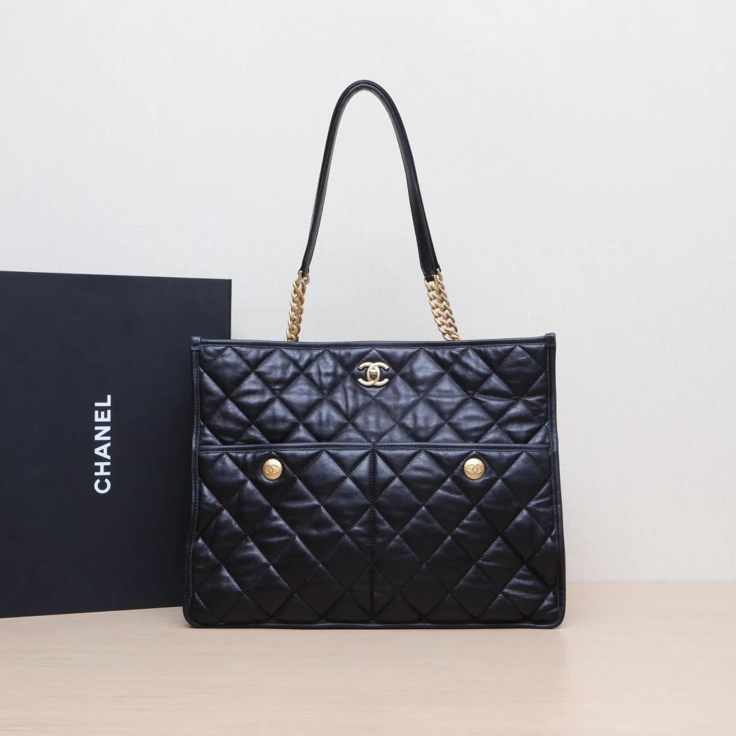 95新 Chanel/香奈儿 【双双】黑色 皮革S 芯片开 金扣 22K 菱格纹