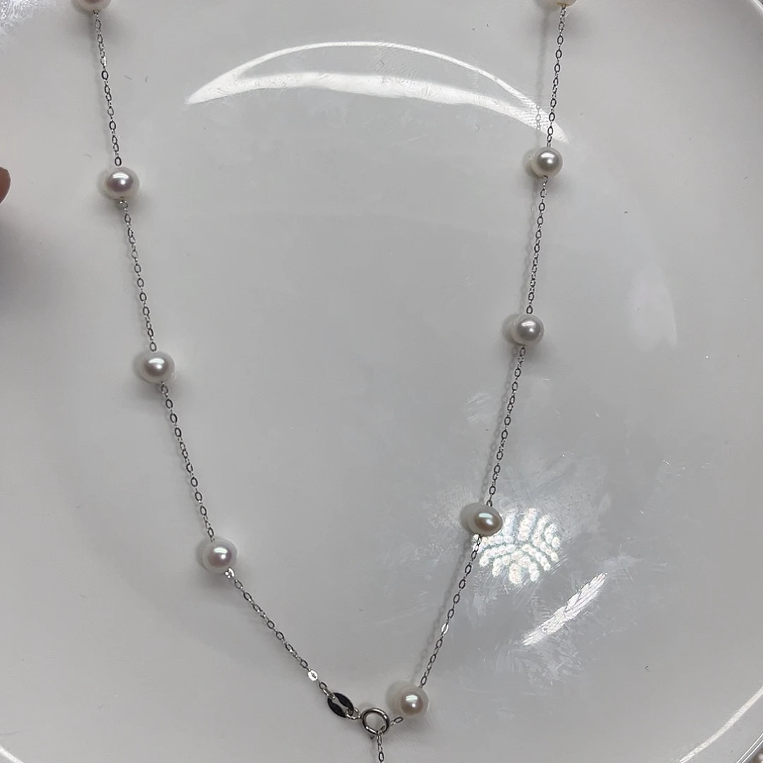 颈饰银S925镶嵌淡水珍珠5毫米满天星