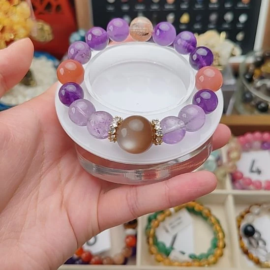 水晶未镶嵌手链高品日月同辉搭配红金超紫水晶红玛瑙