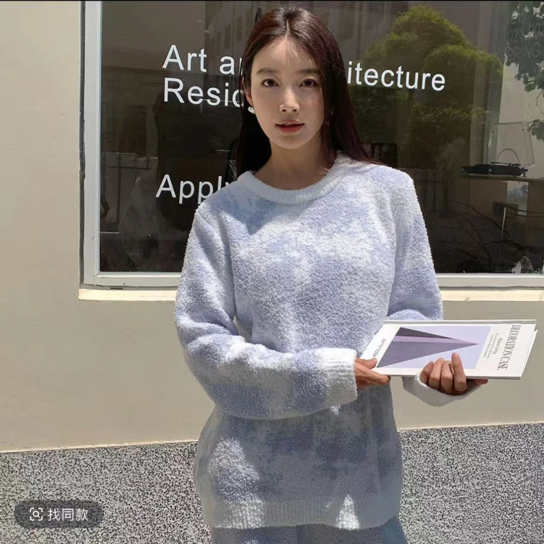 半边绒居家服睡衣套装保暖加绒高档可外穿秋冬家居服