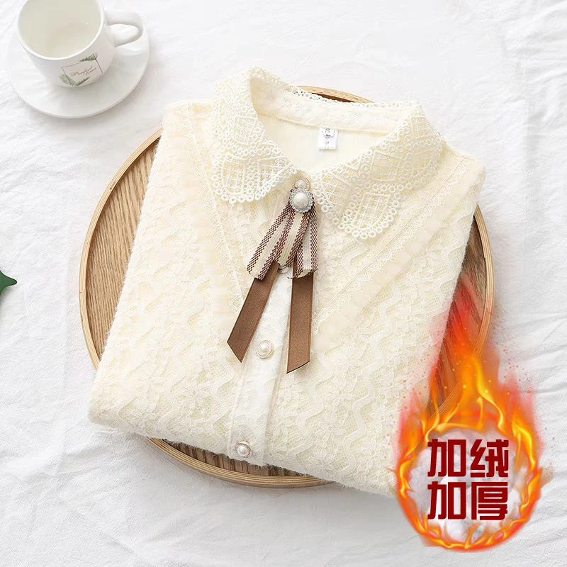 蝴蝶结洋气蕾丝衬衫女秋冬2025新款时尚打底衫女秋冬内搭上衣
