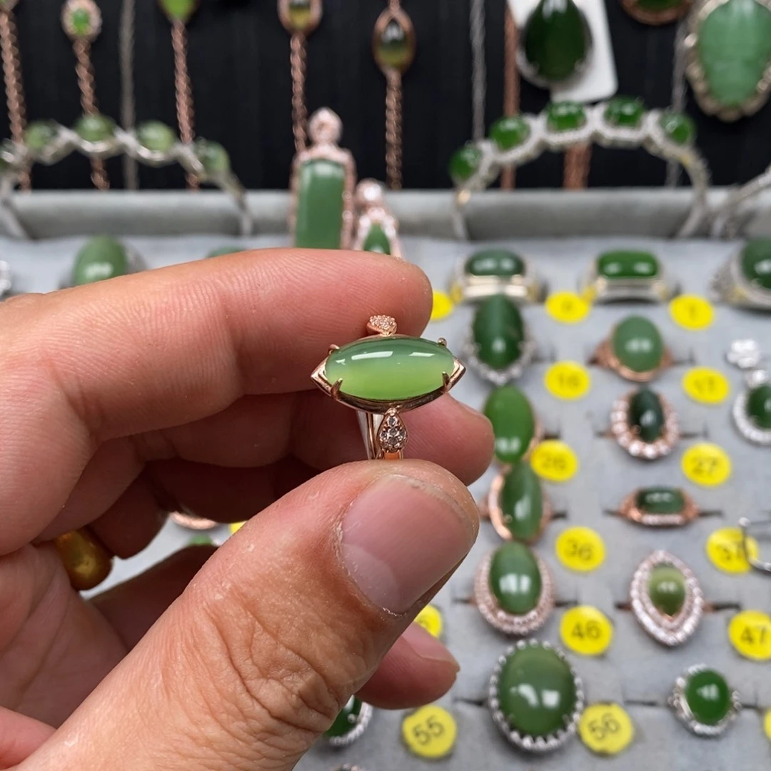 和田玉（碧玉）戒指银S925镶嵌