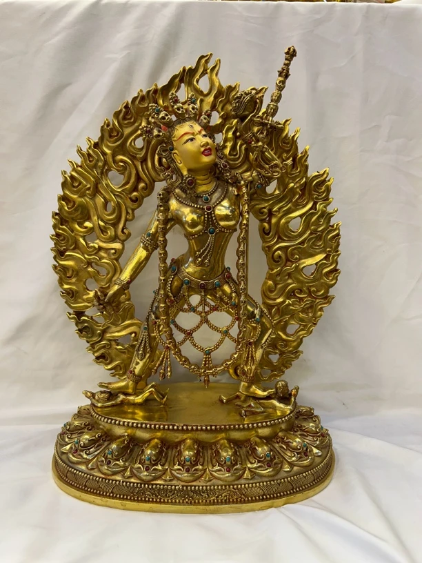 那洛空行母佛像10寸精工镶宝石藏传佛具工艺品纯手工画脸35cm摆件