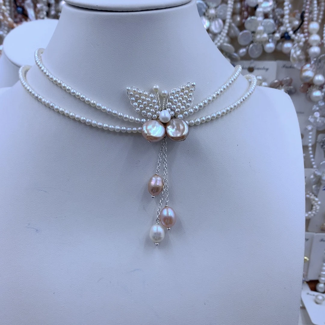 绵***沙银S925镶嵌项链耳饰淡水珍珠